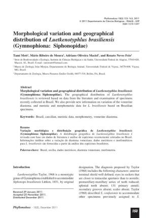 Morphological Variation and Geographical Distribution of Luetkenotyphlus Brasiliensis (Gymnophiona: Siphonopidae)