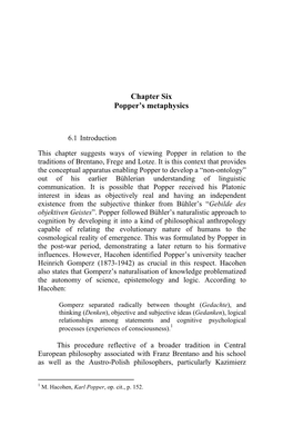 Chapter Six Popper's Metaphysics