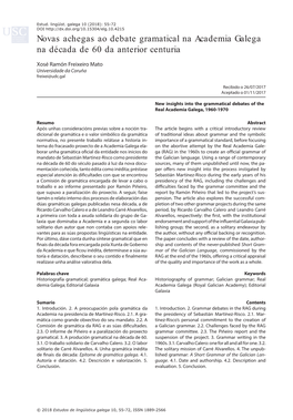 Novas Achegas Ao Debate Gramatical Na Academia Galega Na Década De 60 Da Anterior Centuria