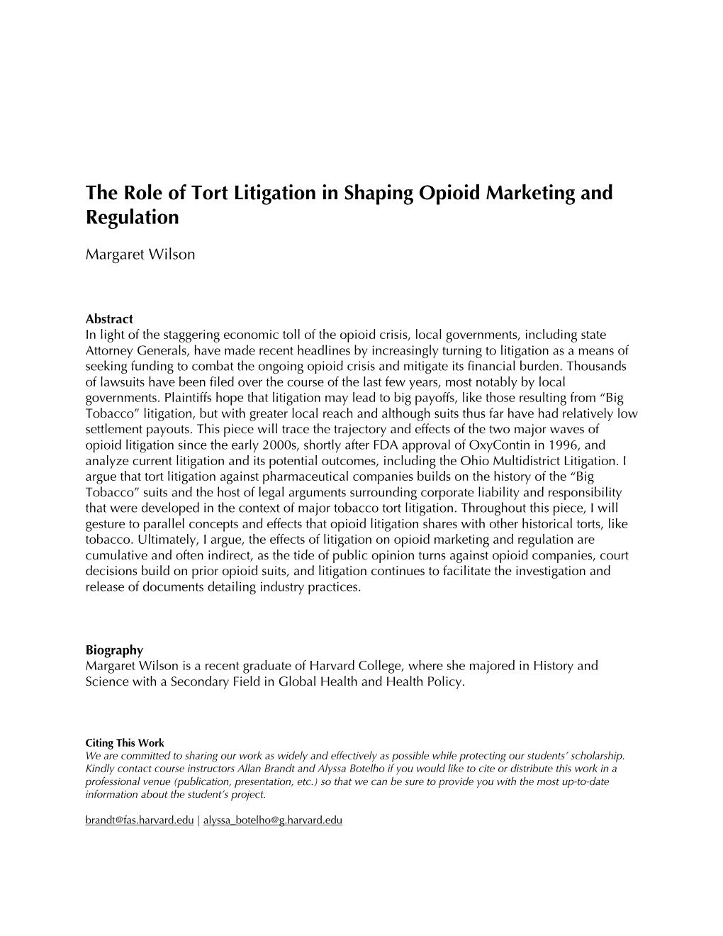 The Role of Tort Litigation in Shaping Opioid Marketing and Regulation