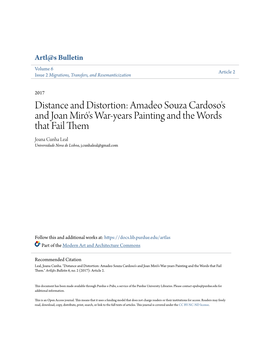 Distance and Distortion: Amadeo Souza Cardoso's and Joan Mirã³'s