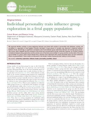 Individual Personality Traits Influence Group Exploration in a Feral Guppy