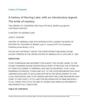 A History of Herring Lake; with an Introductory Legend, the Bride of Mystery