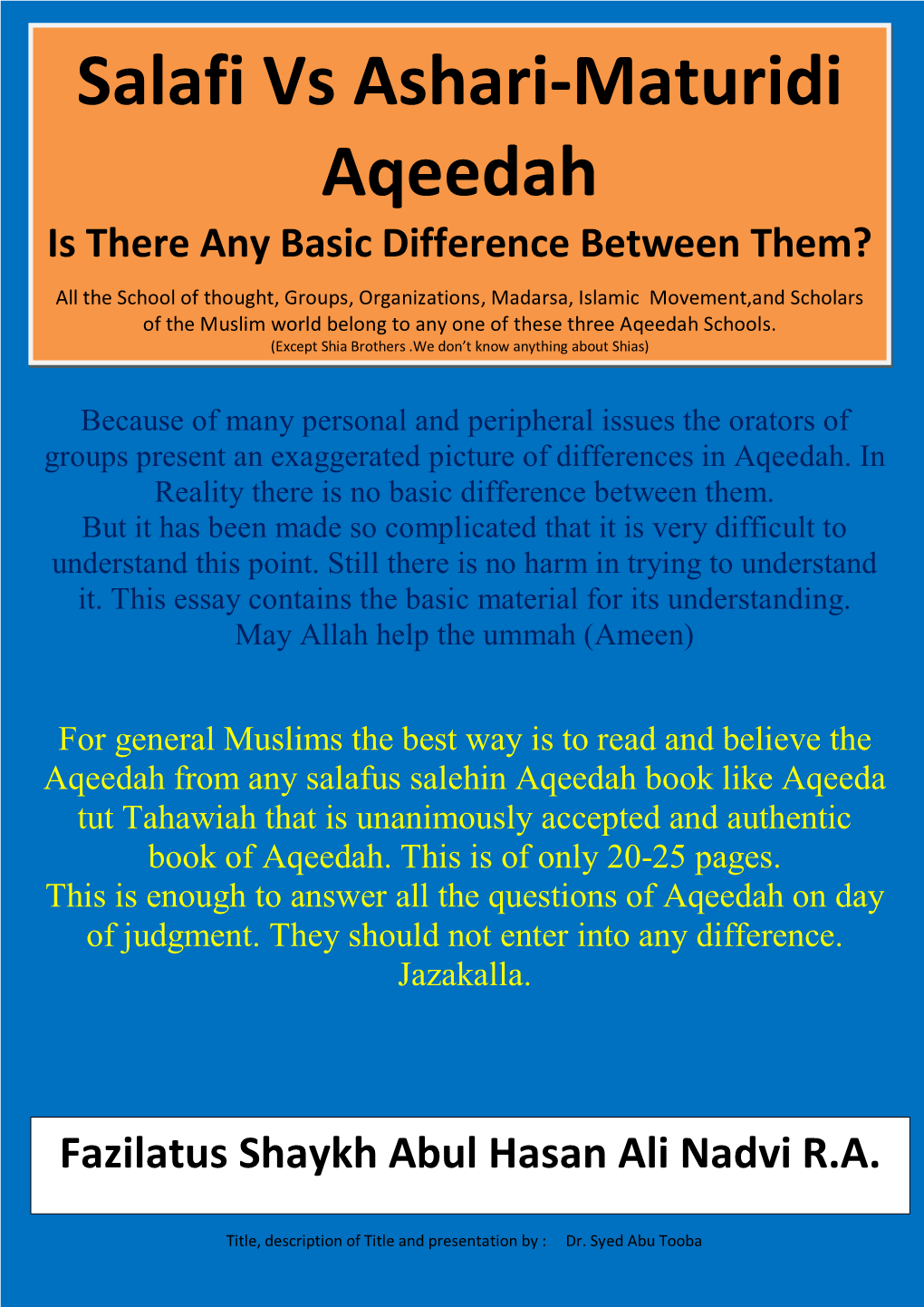 Salafi Vs Ashari-Maturidi Aqeedah