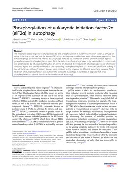 Phosphorylation of Eukaryotic Initiation Factor-2Α (Eif2α) in Autophagy