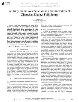 A Study on the Aesthetic Value and Innovation of Zhoushan Dialect Folk Songs