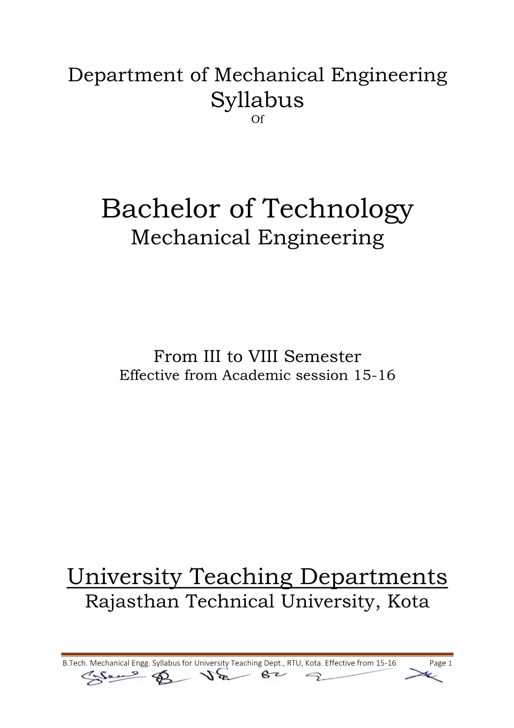 Bachelor of Technology Mechanical Engineering