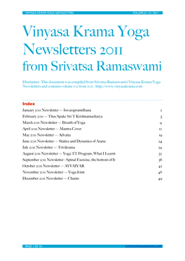 Vinyasa Krama Yoga Newsletters 2011 from Srivatsa Ramaswami