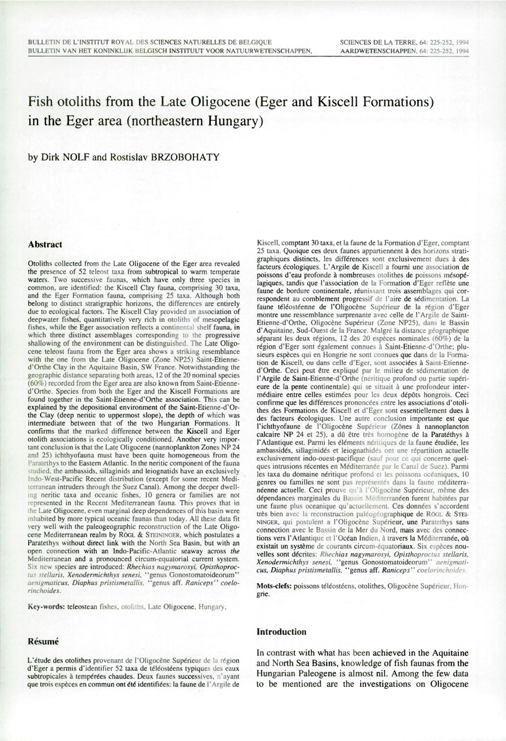 Fish Otoliths from the Late Oligocene (Eger and Kiscell Formations) in the Eger Area (Northeastern Hungary)