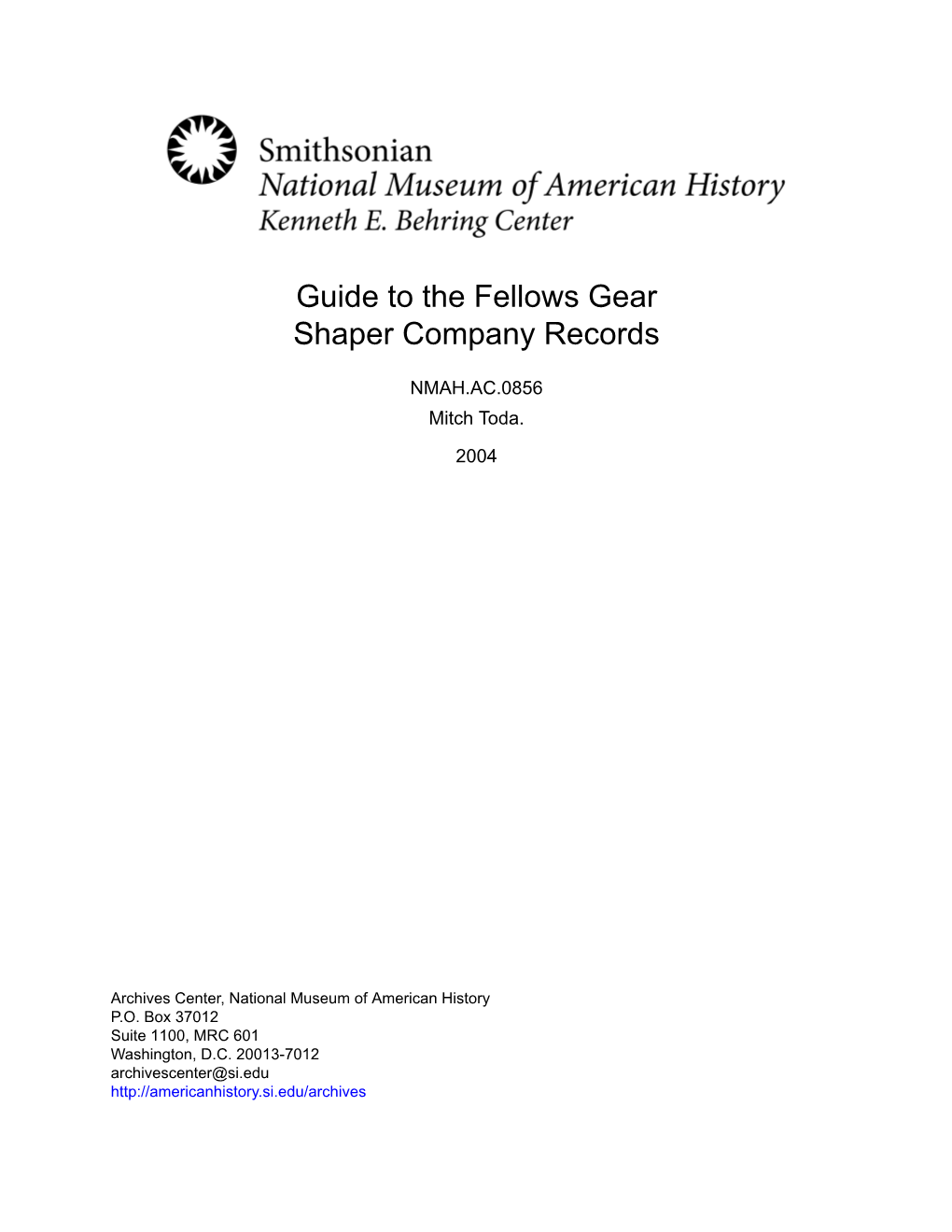 Guide to the Fellows Gear Shaper Company Records