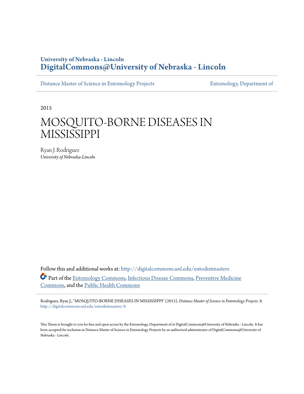 MOSQUITO-BORNE DISEASES in MISSISSIPPI Ryan J