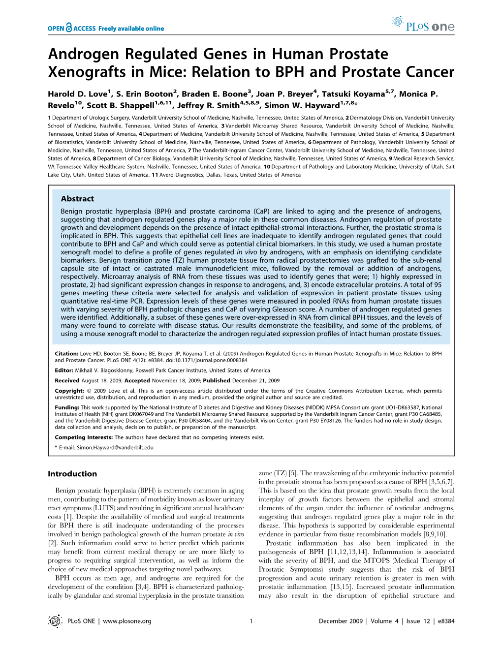 Androgen Regulated Genes in Human Prostate Xenografts in Mice: Relation to BPH and Prostate Cancer