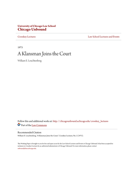 A Klansman Joins the Court William E