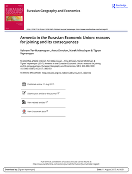 Armenia in the Eurasian Economic Union: Reasons for Joining and Its Consequences