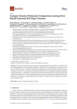 Proteomic Comparison Among New World Arboreal Pit-Viper Venoms