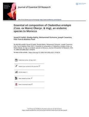 Essential Oil Composition of Cladanthus Eriolepis (Coss. Ex Maire) Oberpr