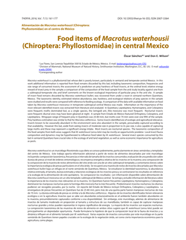 Food Items of Macrotus Waterhousii (Chiroptera: Phyllostomidae) in Central Mexico