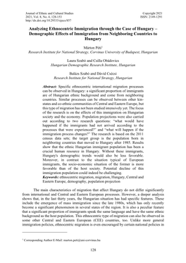 Analyzing Ethnocentric Immigration Through the Case of Hungary – Demographic Effects of Immigration from Neighboring Countries to Hungary