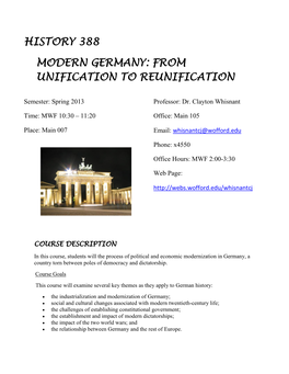 History 388 Modern Germany: From