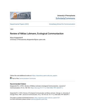 Review of Niklas Luhmann, Ecological Communiaction
