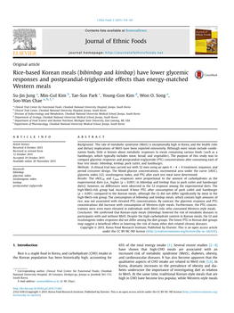 Rice-Based Korean Meals (Bibimbap and Kimbap) Have Lower Glycemic Responses and Postprandial-Triglyceride Effects Than Energy-Matched Western Meals