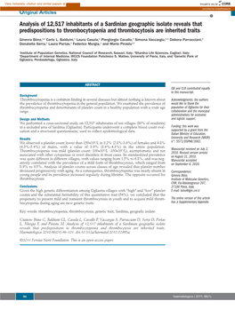 Analysis of 12,517 Inhabitants of a Sardinian Geographic Isolate Reveals That Predispositions to Thrombocytopenia and Thrombocytosis Are Inherited Traits