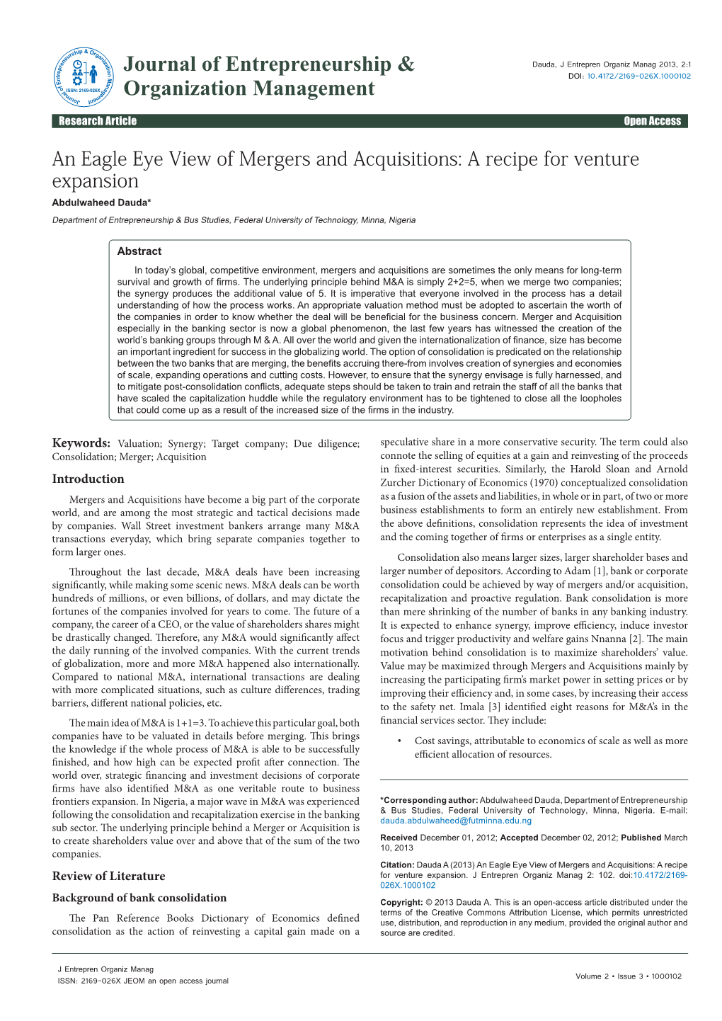 An Eagle Eye View of Mergers and Acquisitions