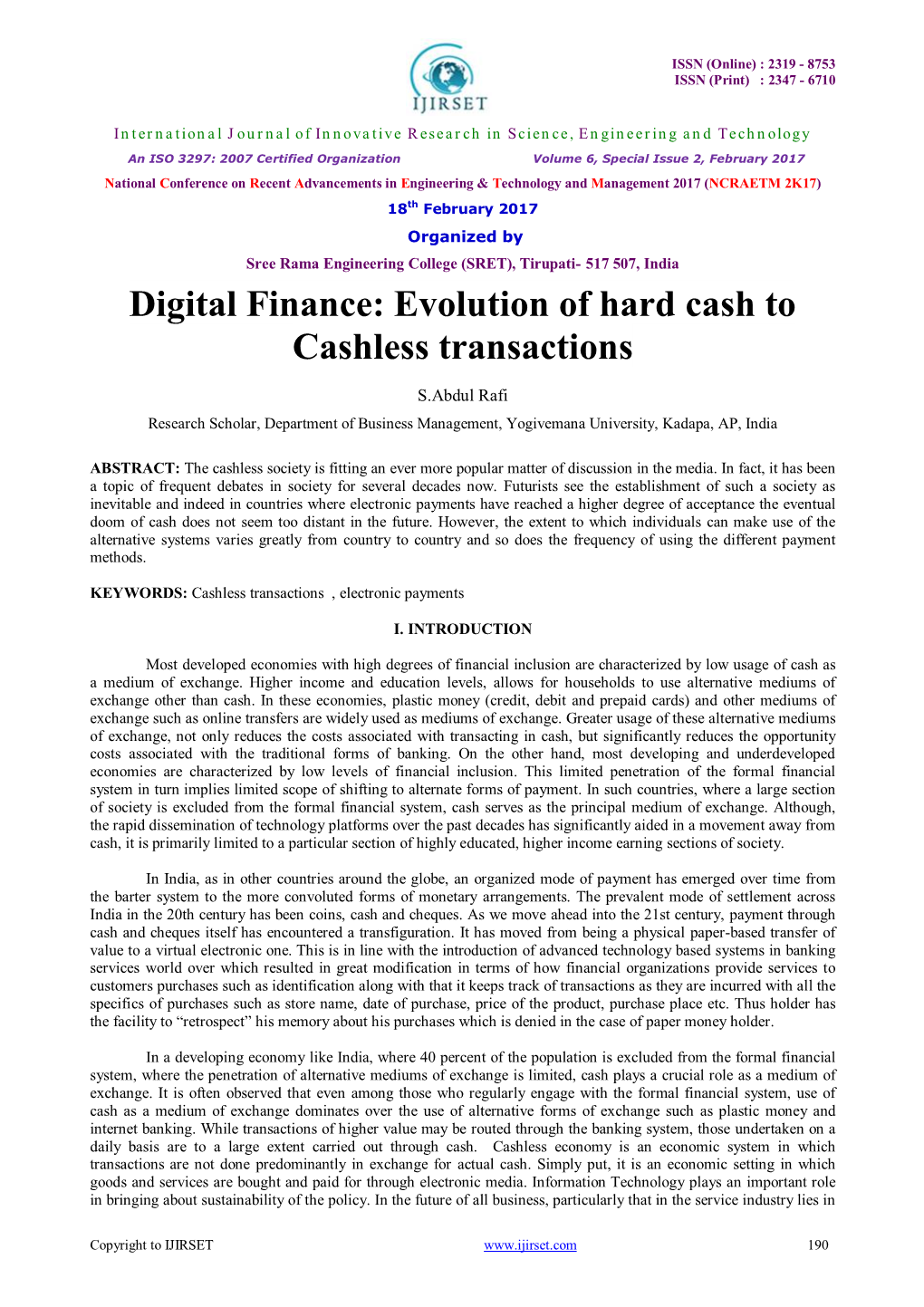 Digital Finance: Evolution of Hard Cash to Cashless Transactions