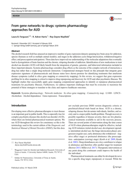 From Gene Networks to Drugs: Systems Pharmacology Approaches for AUD