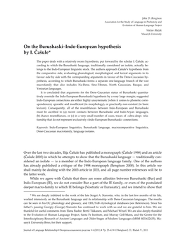 On the Burushaski–Indo-European Hypothesis by I. Čašule*