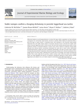 Stable Isotopes Confirm a Foraging Dichotomy in Juvenile Loggerhead