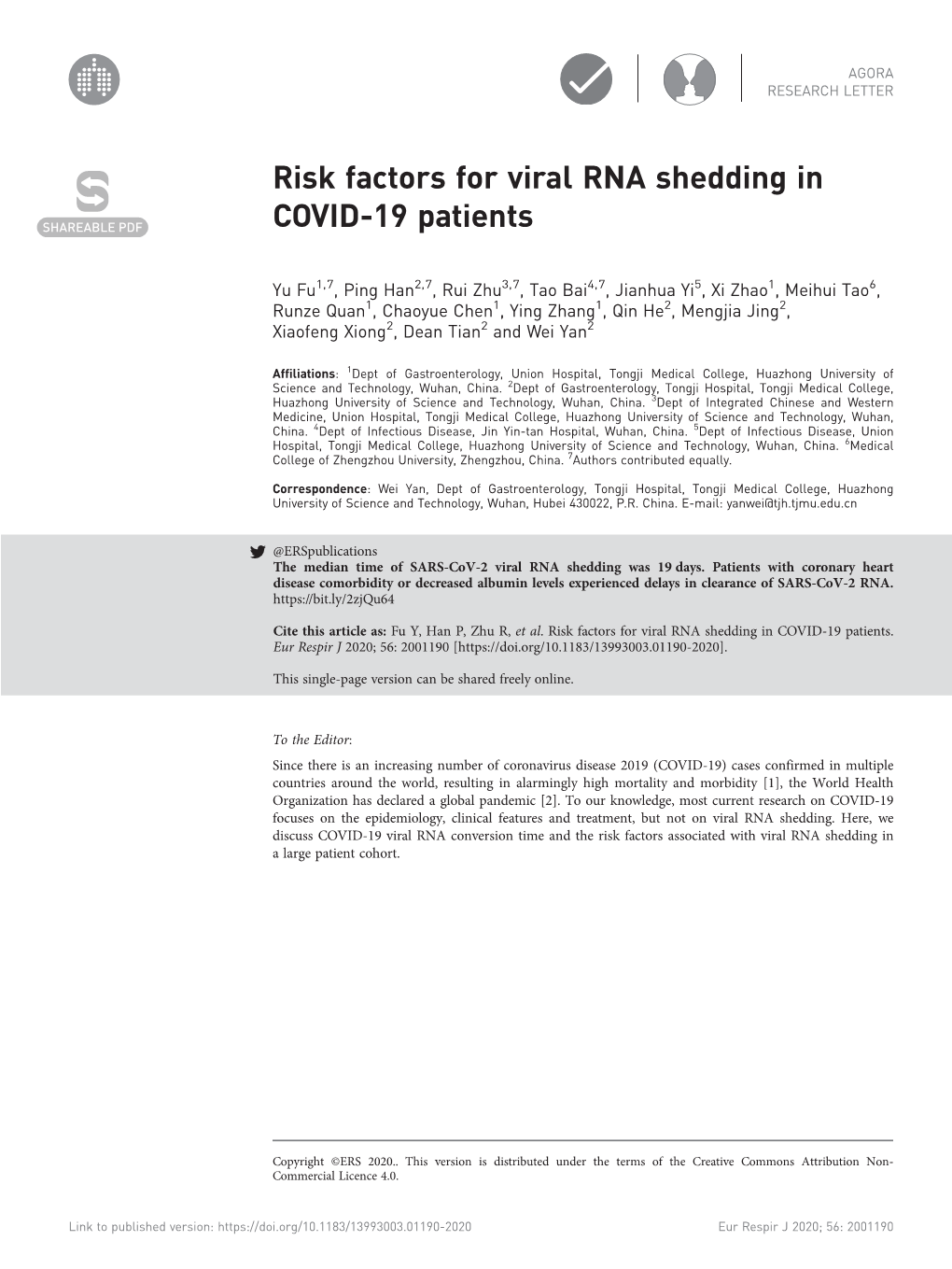 Risk Factors for Viral RNA Shedding in COVID-19 Patients