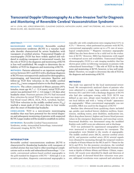 Transcranial Doppler Ultrasonography As a Non-Invasive Tool for Diagnosis and Monitoring of Reversible Cerebral Vasoconstriction Syndrome