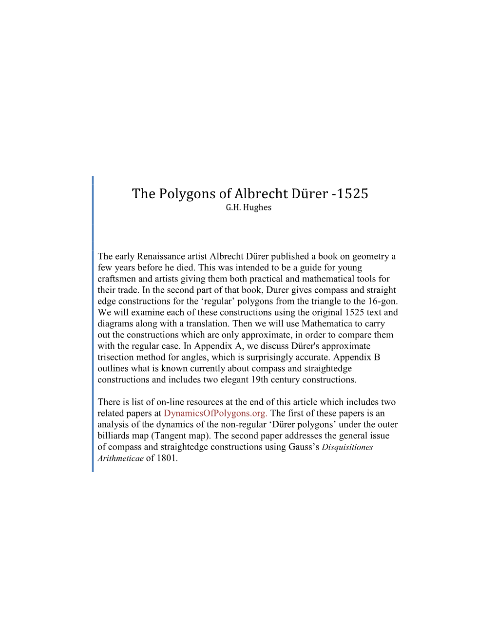 The Polygons of Albrecht Dürer -1525 G.H