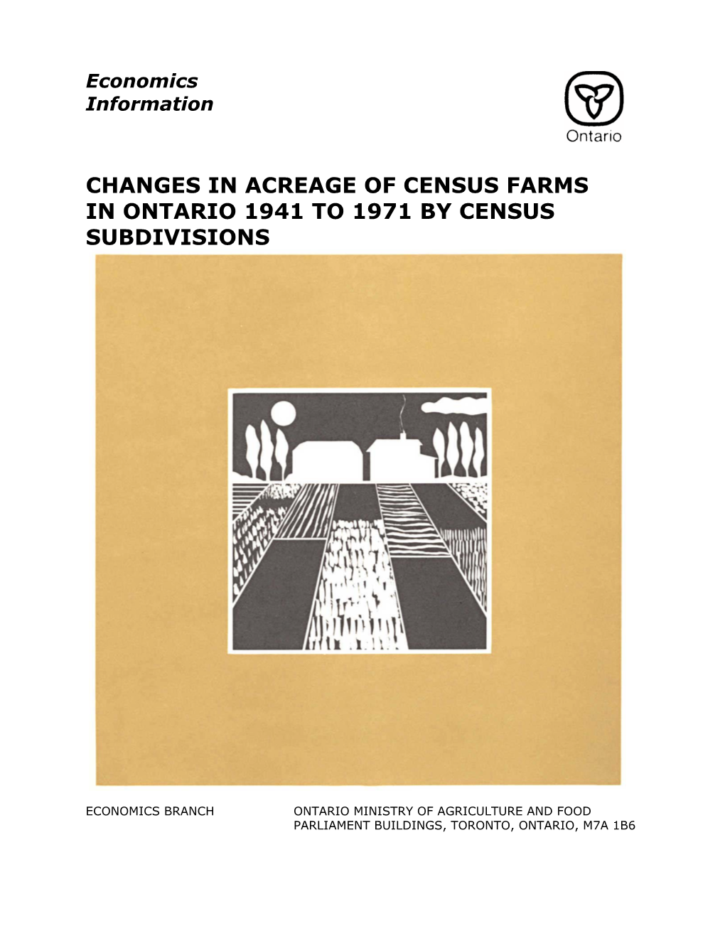 Changes in Acreage of Census Farms in Ontario 1941 to 1971 by Census Subdivisions