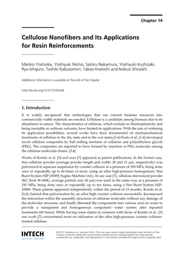 Cellulose Nanofibers and Its Applications for Resin Reinforcements