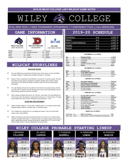Game Notes Wiley College