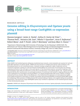 Genome Editing in Kluyveromyces and Ogataea Yeasts Using a Broad-Host-Range Cas9/Grna Co-Expression Plasmid Hannes Juergens1,Javiera.Varela2, Arthur R