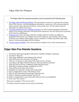 Edgar Allan Poe Webquest