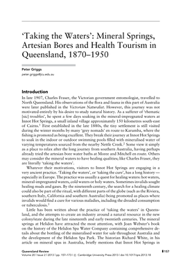 Mineral Springs, Artesian Bores and Health Tourism in Queensland, 1870–1950