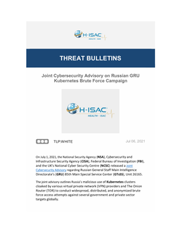 THREAT BULLETINS Joint Cybersecurity Advisory on Russian