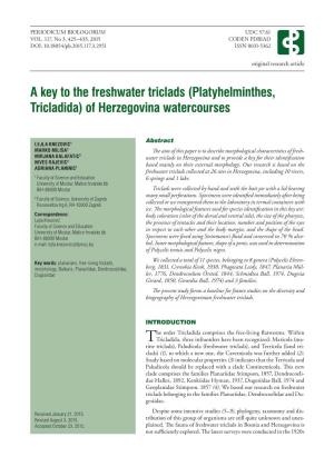 A Key to the Freshwater Triclads (Platyhelminthes, Tricladida) of Herzegovina Watercourses