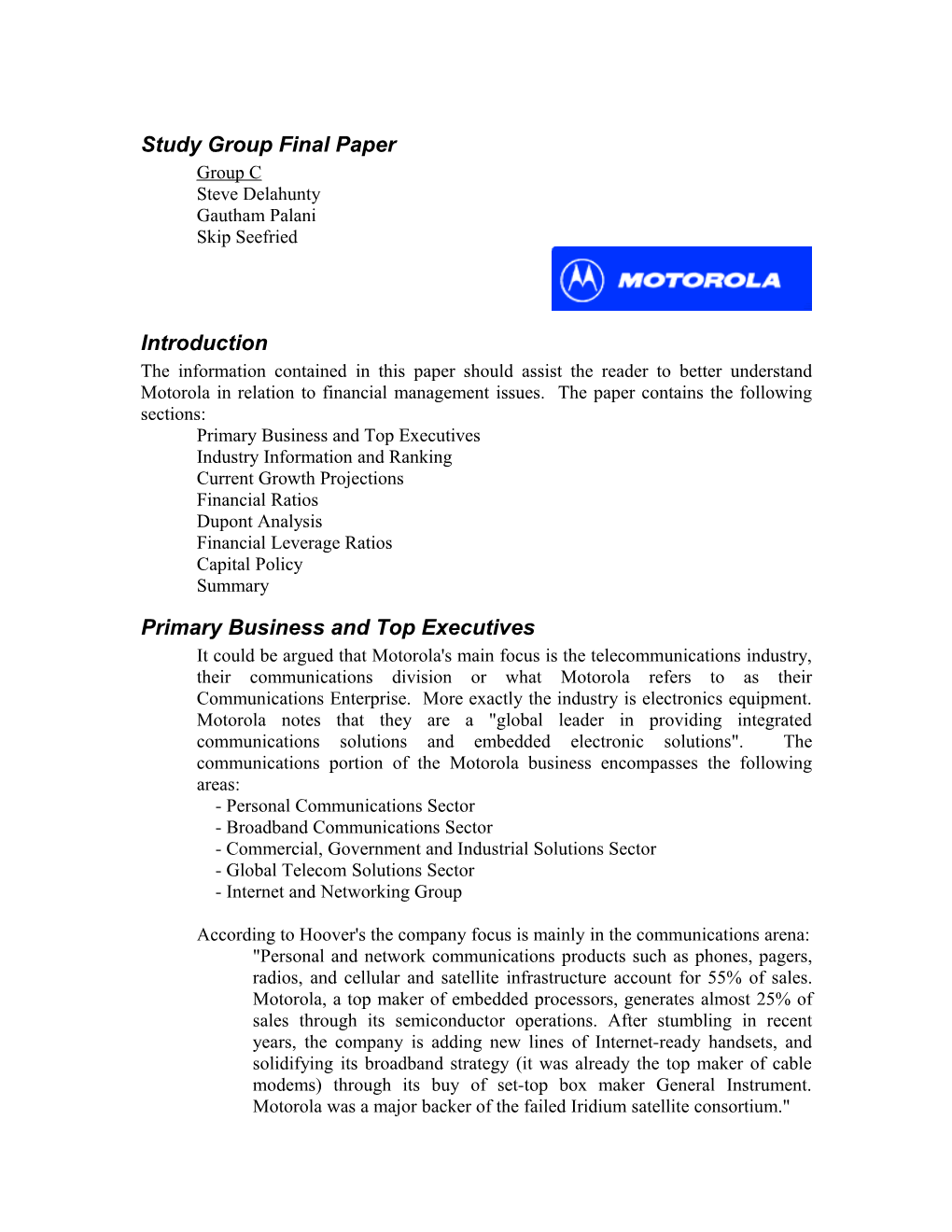 Company Information Paper