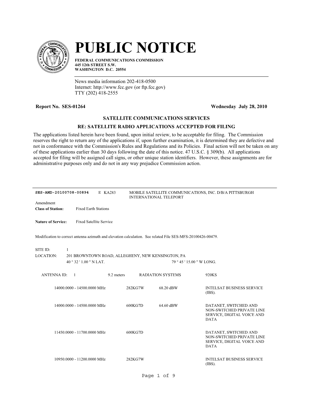 PUBLIC NOTICE FEDERAL COMMUNICATIONS COMMISSION 445 12Th STREET S.W