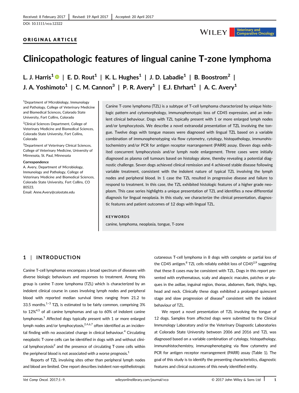 Clinicopathologic Features of Lingual Canine T-Zone Lymphoma