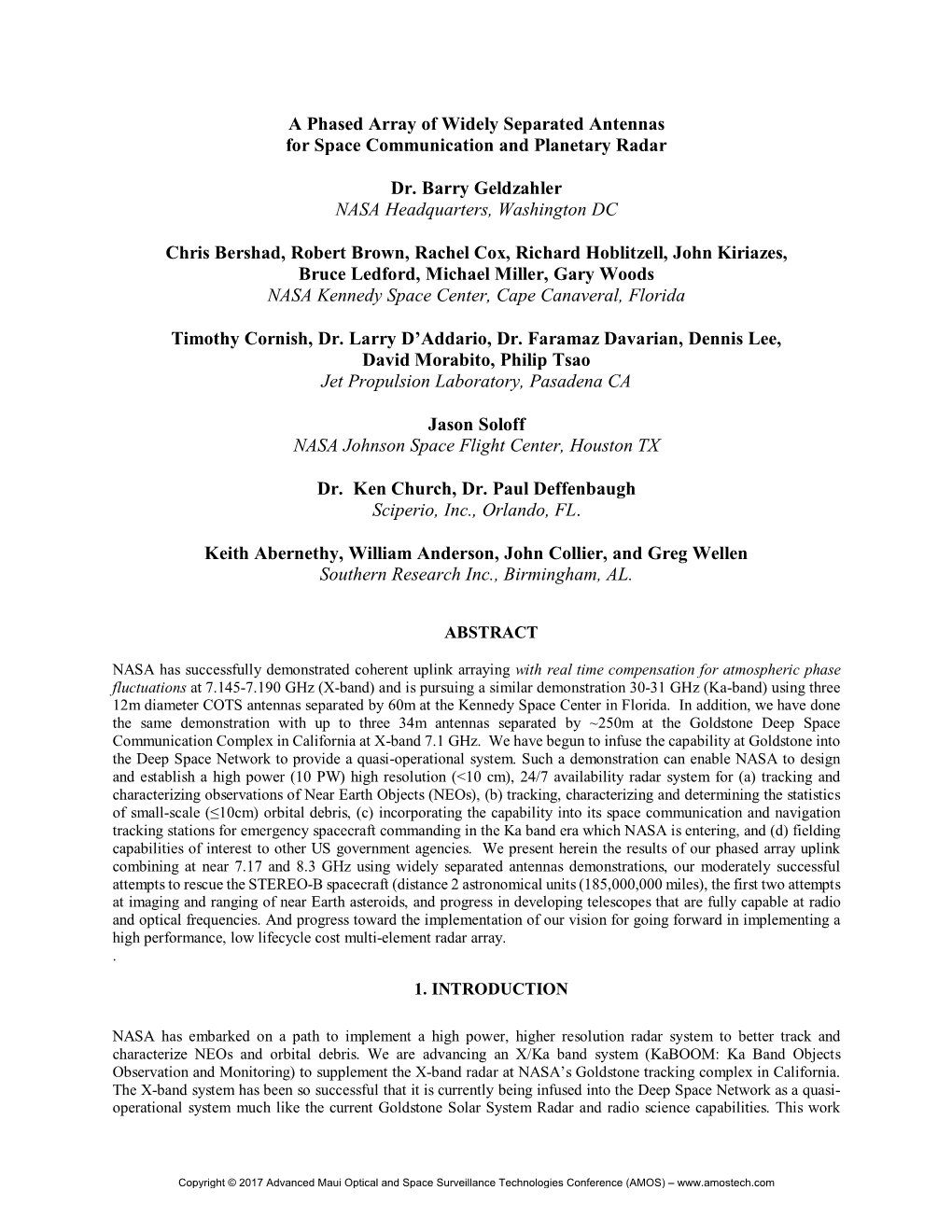 A Phased Array of Widely Separated Antennas for Space Communication and Planetary Radar