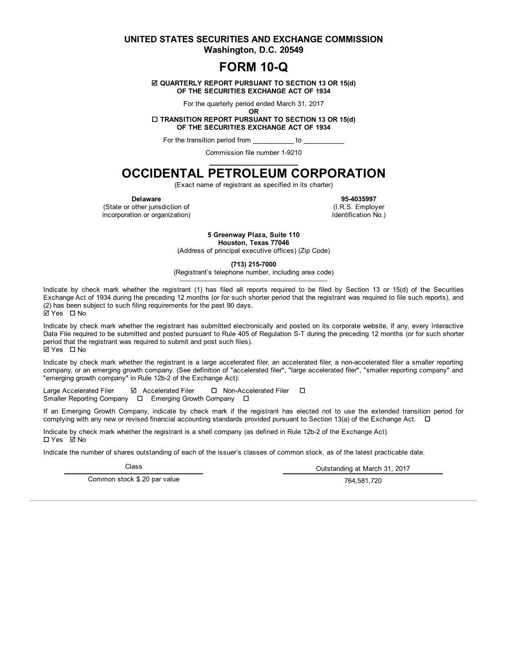 Form 10-Q Occidental Petroleum Corporation