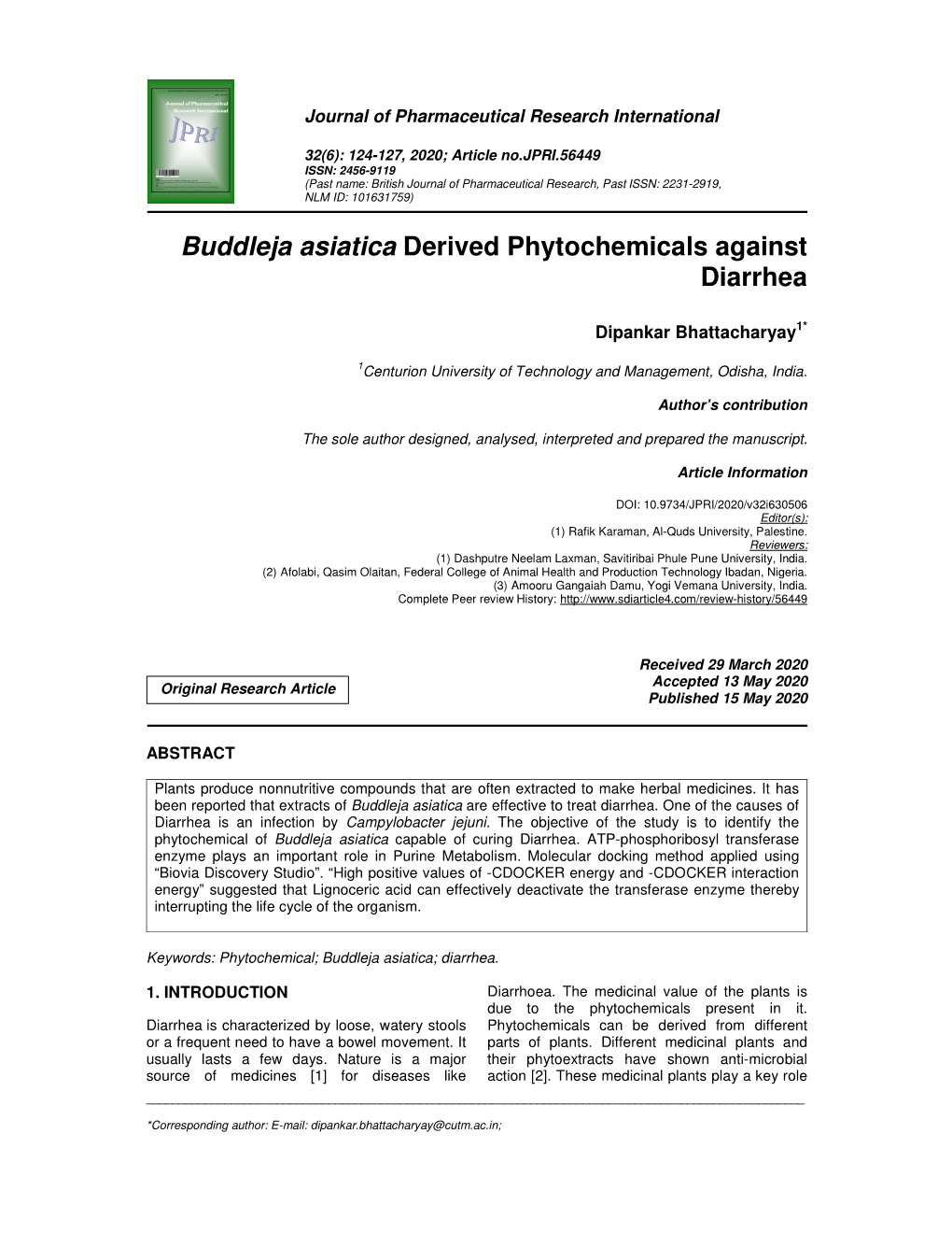 Buddleja Asiatica Derived Phytochemicals Against Diarrhea