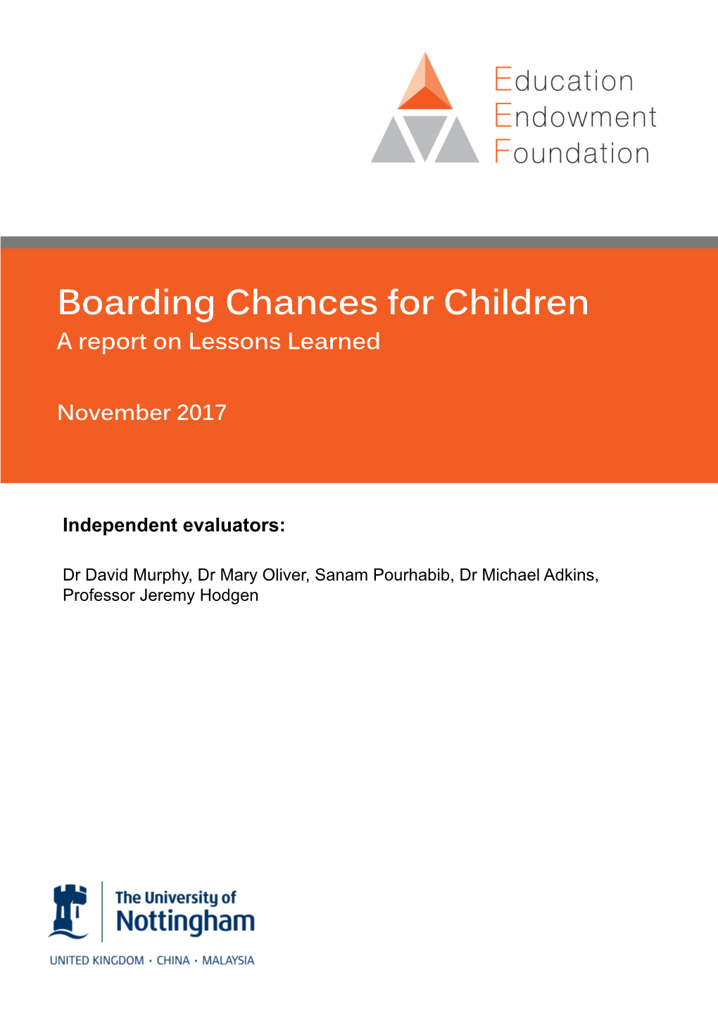 Boarding Chances for Children: a Report on Lessons Learned