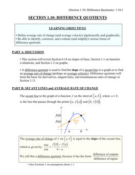 Difference Quotients) 1.10.1